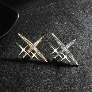 Gold Silver Cross-Shaped Starburst Brooch Pin 4pcs