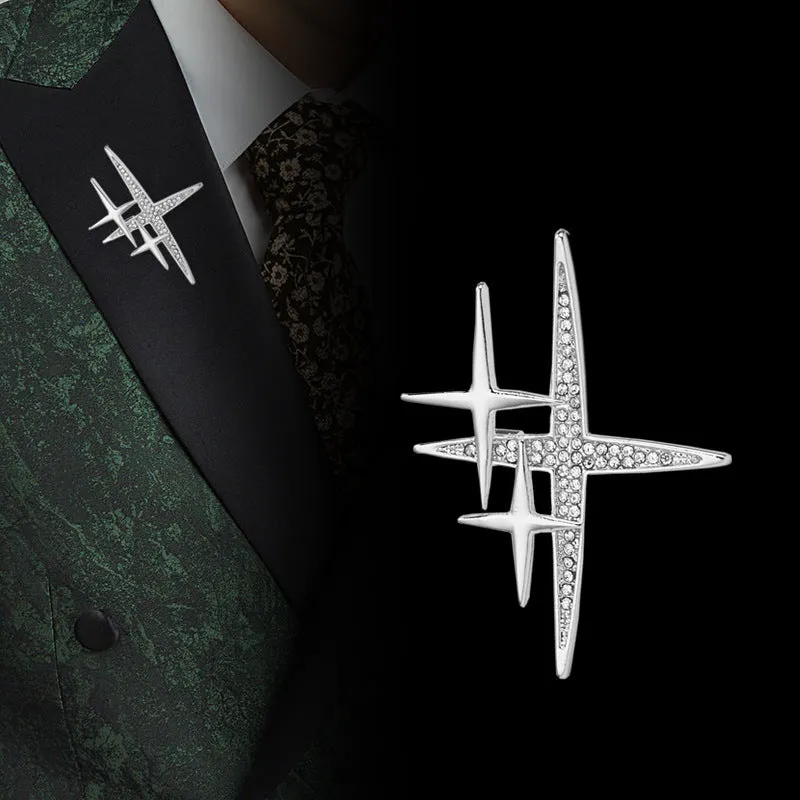 Gold Silver Cross-Shaped Starburst Brooch Pin 4pcs