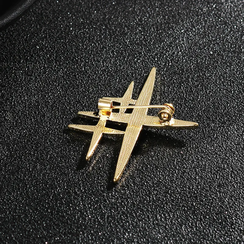 Gold Silver Cross-Shaped Starburst Brooch Pin 4pcs