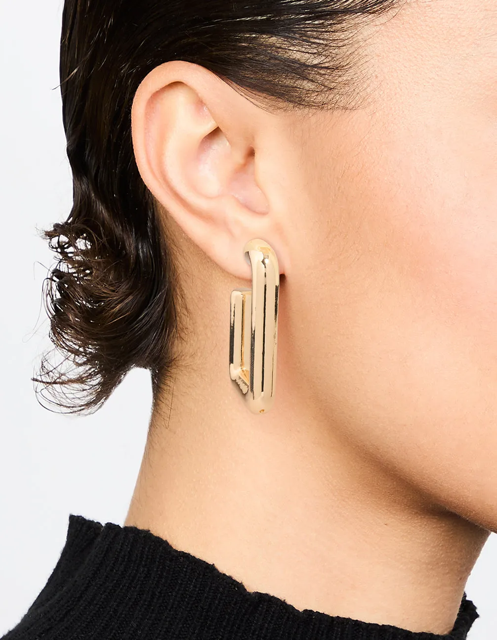 Gold Square Hoop Large Earrings