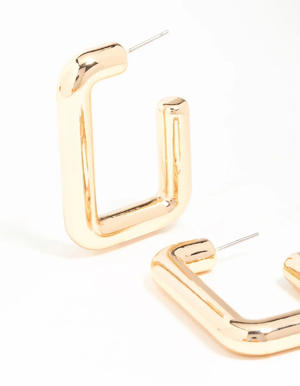 Gold Square Hoop Large Earrings