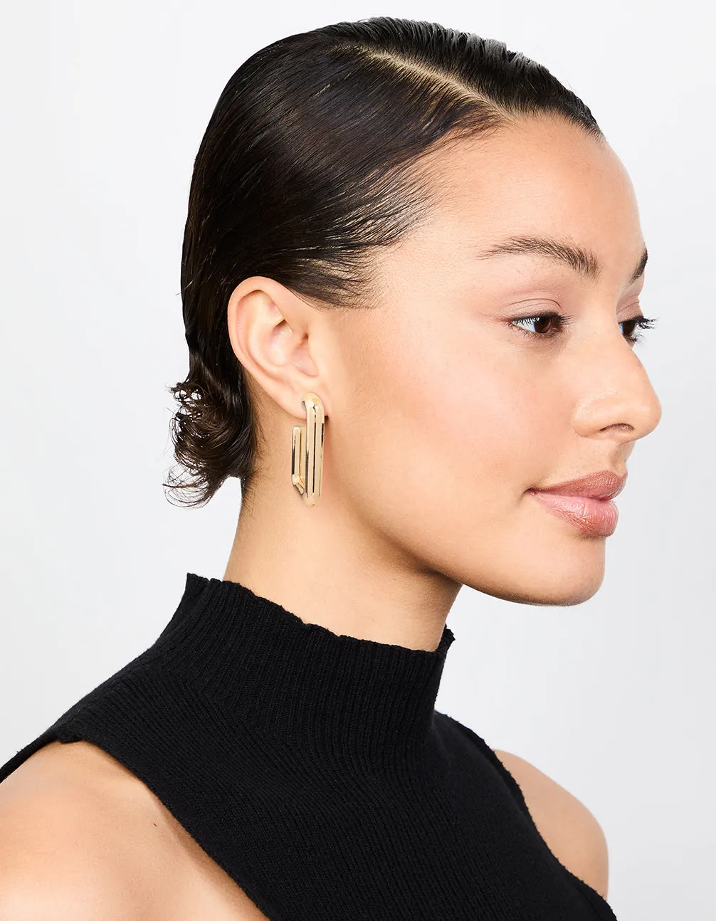 Gold Square Hoop Large Earrings
