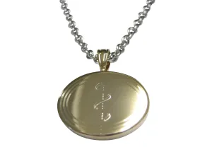 Gold Toned Etched Oval RNA Ribonucleic Acid Molecule Pendant Necklace