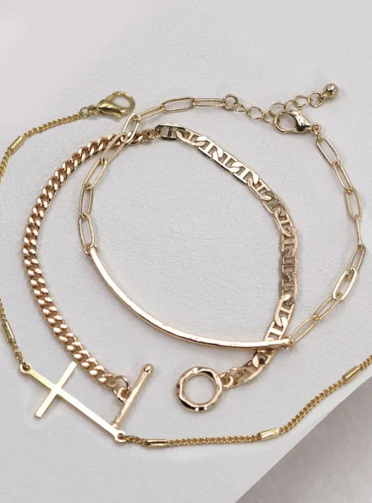 GOLDEN CROSS STACK BRACELET SET