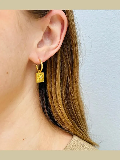 Golden Square Jewel Earrings