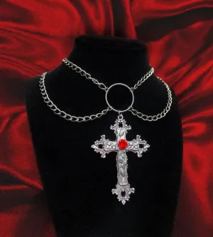 Gothic Double Chain Cross Pendant Necklace