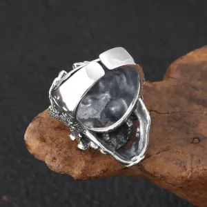 Gothic Metal Skull Head Ring with Dragons for Men Women Open and Adjustable