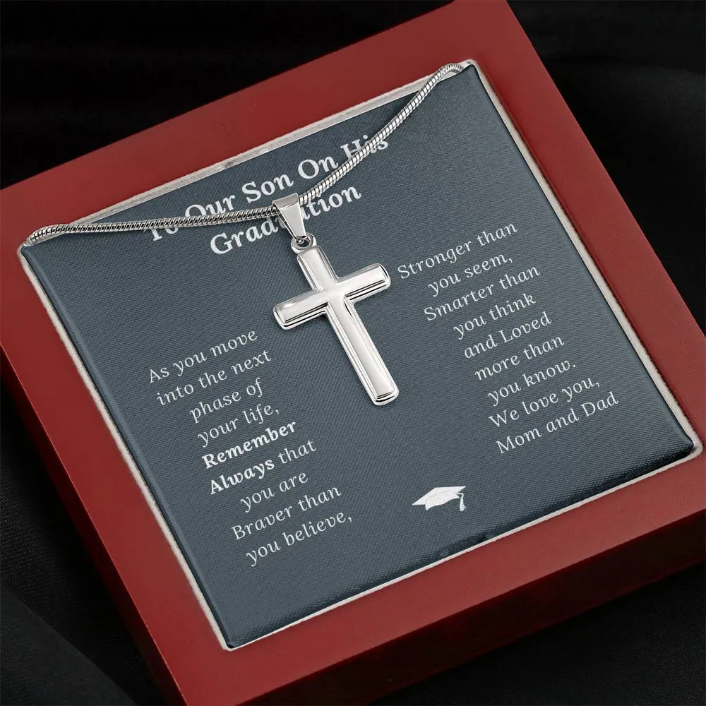 Graduation Gift for Son Love Mom & Dad - Artisan Crafted Cross Necklace