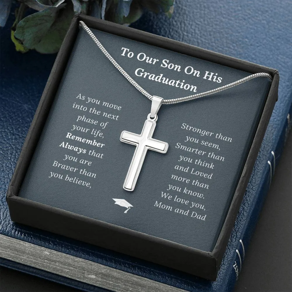 Graduation Gift for Son Love Mom & Dad - Artisan Crafted Cross Necklace