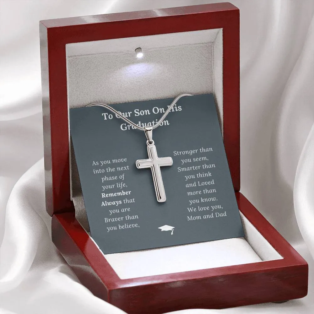 Graduation Gift for Son Love Mom & Dad - Artisan Crafted Cross Necklace