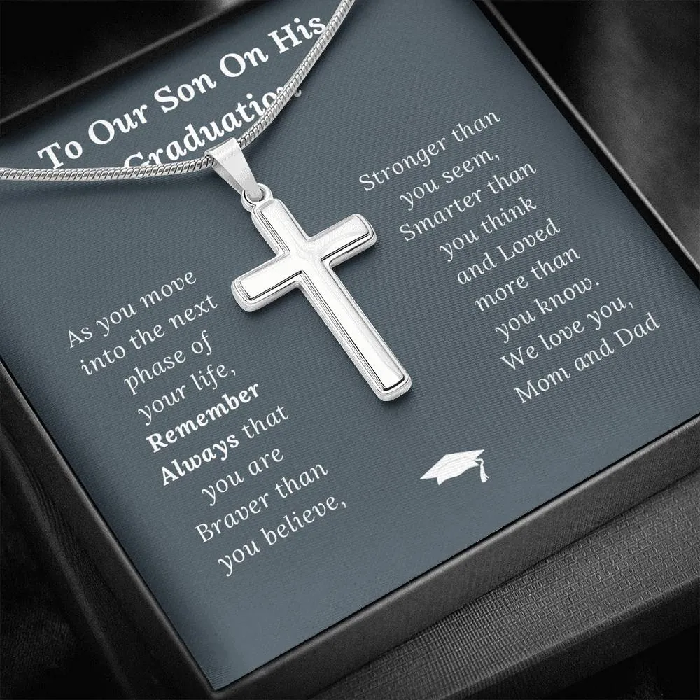 Graduation Gift for Son Love Mom & Dad - Artisan Crafted Cross Necklace