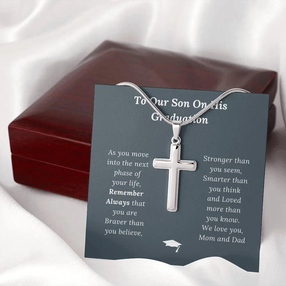 Graduation Gift for Son Love Mom & Dad - Artisan Crafted Cross Necklace
