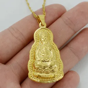 Guanyin Buddha Necklaces Gold Color Indian Buddhism