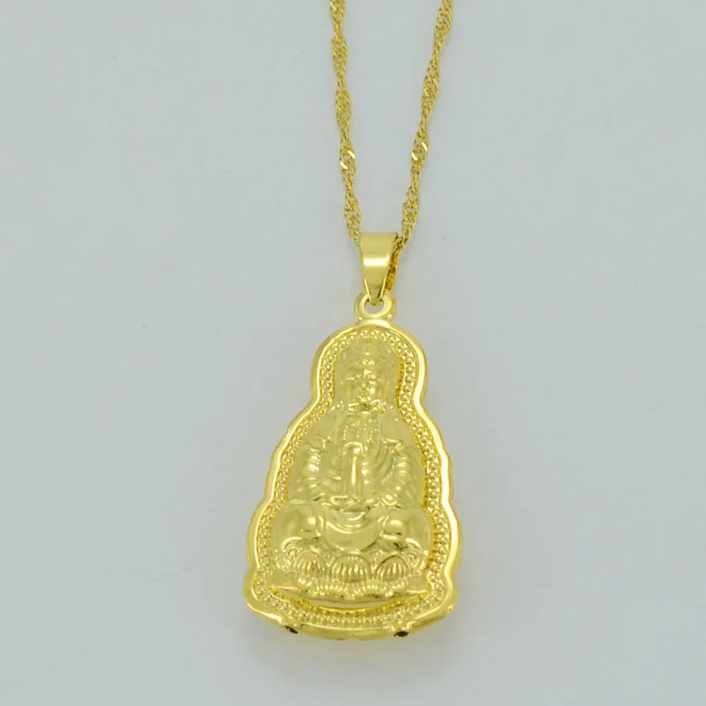 Guanyin Buddha Necklaces Gold Color Indian Buddhism