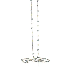 Half Moon Petal Sapphire Silver Long Necklace - Blue