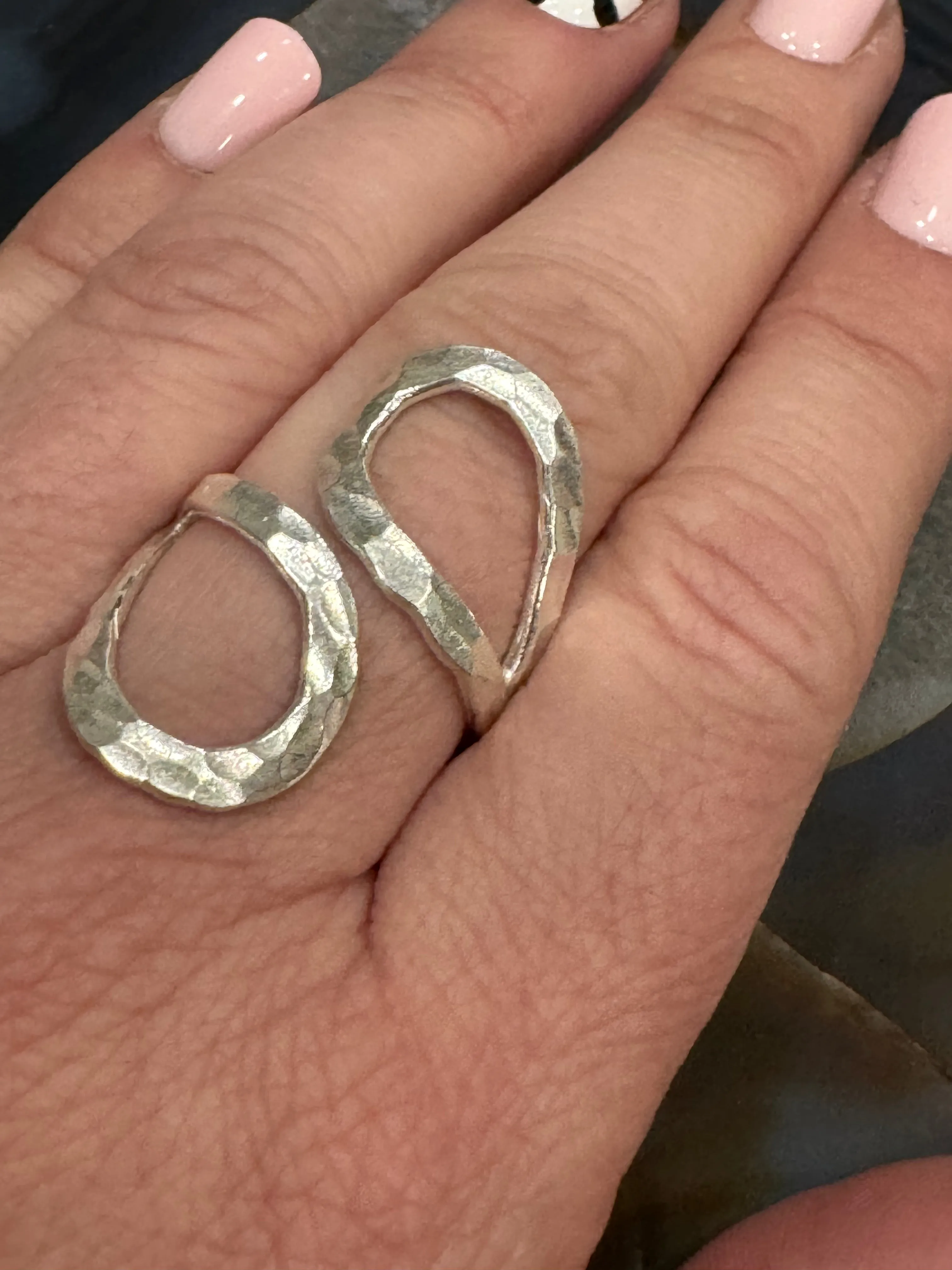 Hammered Shiny Silver Adjustable Ring