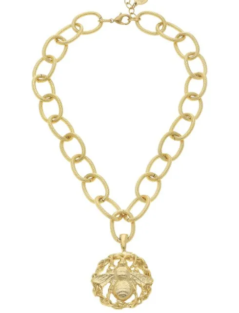 Handcast Gold Bee Cut Out Pendant on Loop Chain Necklace