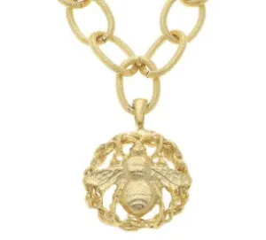 Handcast Gold Bee Cut Out Pendant on Loop Chain Necklace