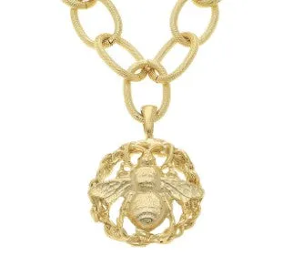 Handcast Gold Bee Cut Out Pendant on Loop Chain Necklace