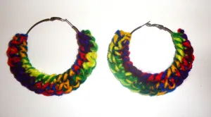 HANDMADE MULTI-COLOR YELLOW RED CROCHET HOOP EARRINGS METAL CLOSURE HOOP