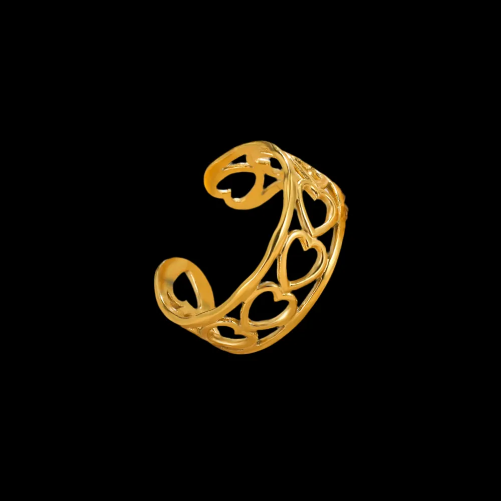 Heart Row Adjustable Ring Gold Plated AR54