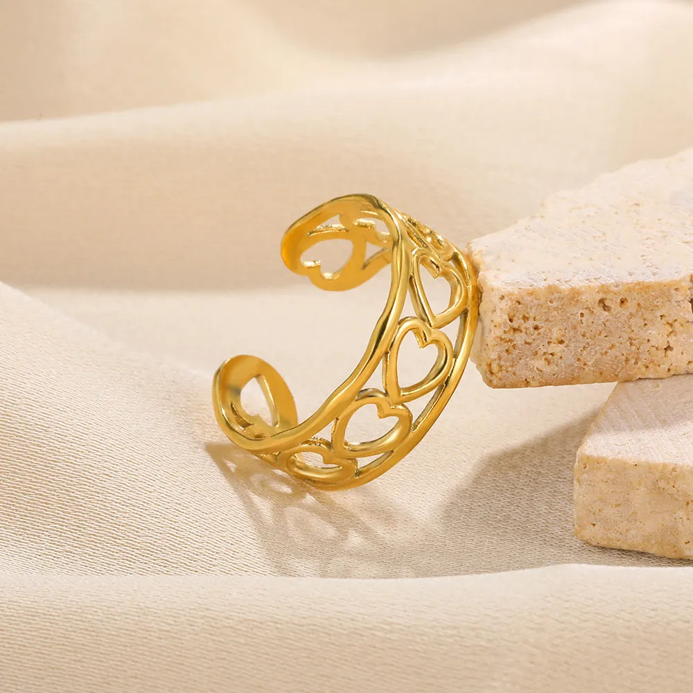Heart Row Adjustable Ring Gold Plated AR54