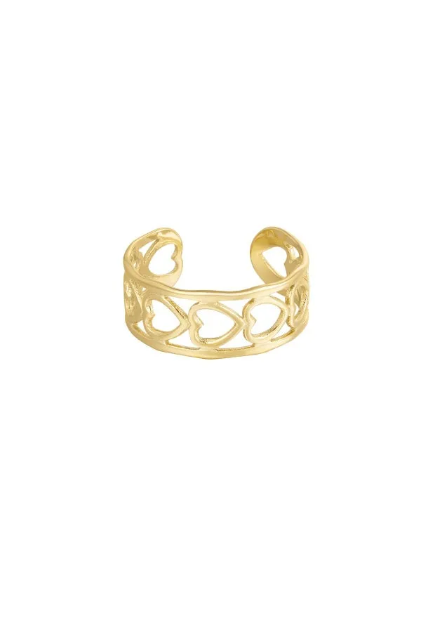 Heart Row Adjustable Ring Gold Plated AR54