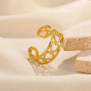 Heart Row Adjustable Ring Gold Plated AR54