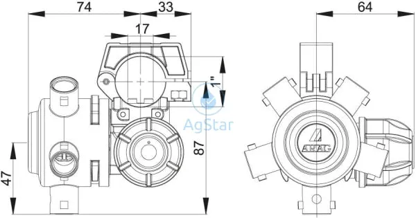 High Flow Nozzle Body 17mm port for John Deere 1" Stainless Plumbing AN206621 replacement