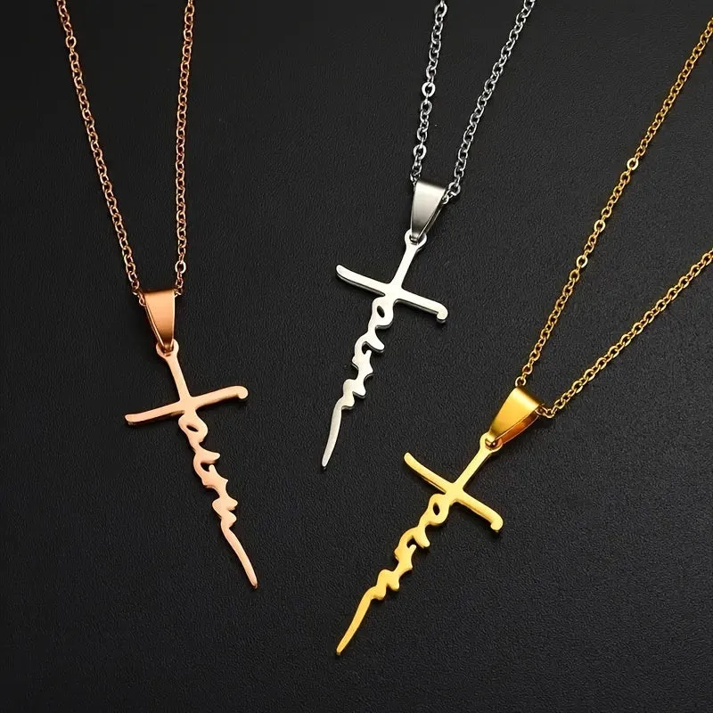 Hip Hop Alphabet Cross Clavicle Chain Stainless Steel Letter Necklace