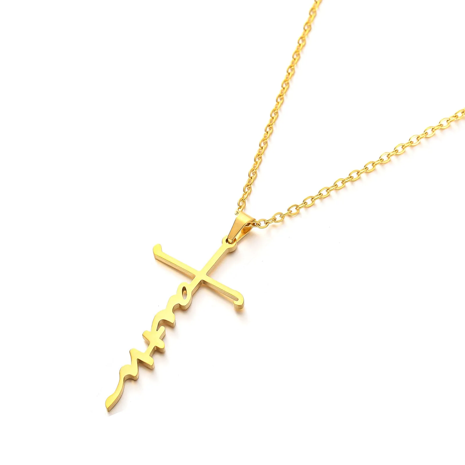 Hip Hop Alphabet Cross Clavicle Chain Stainless Steel Letter Necklace