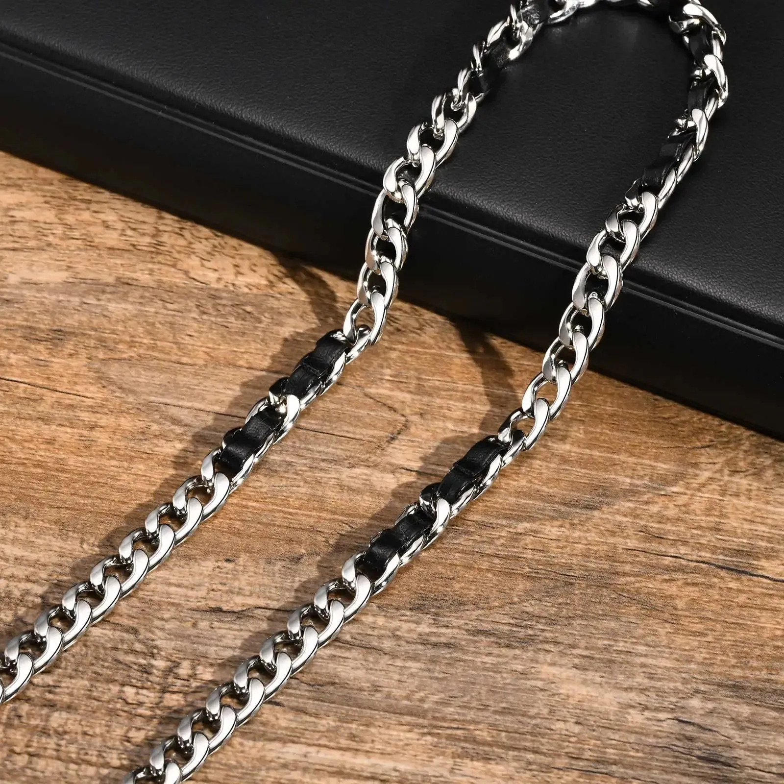 Hiphop PU Metal Splicing Necklaces for Men Boys