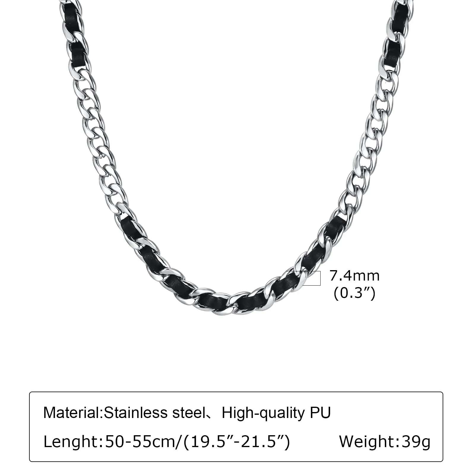 Hiphop PU Metal Splicing Necklaces for Men Boys