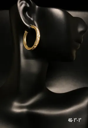 Hoop with stones earrings 10K solid gold