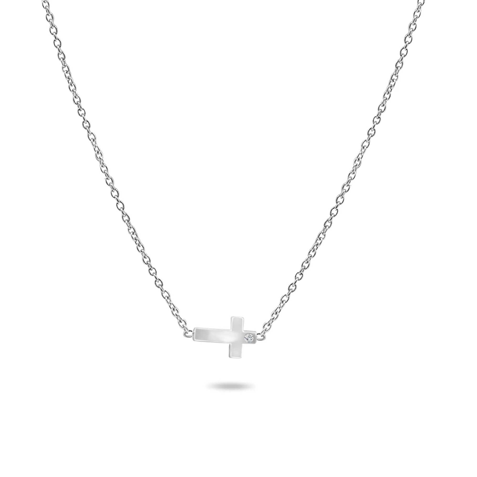 Horizontal Little Cross Necklace in 14K Solid Gold