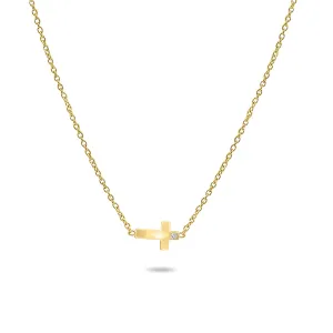 Horizontal Little Cross Necklace in 14K Solid Gold