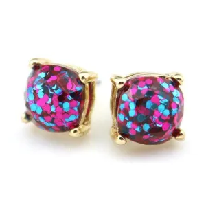 Hot Pink Glitter Gold Tone Earrings