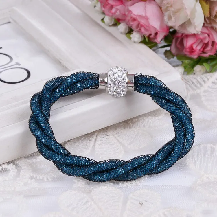 Hot sale Mesh Double Stardust Bracelets With Crystal stones Filled Magnetic Clasp Charm Bracelets Bangles