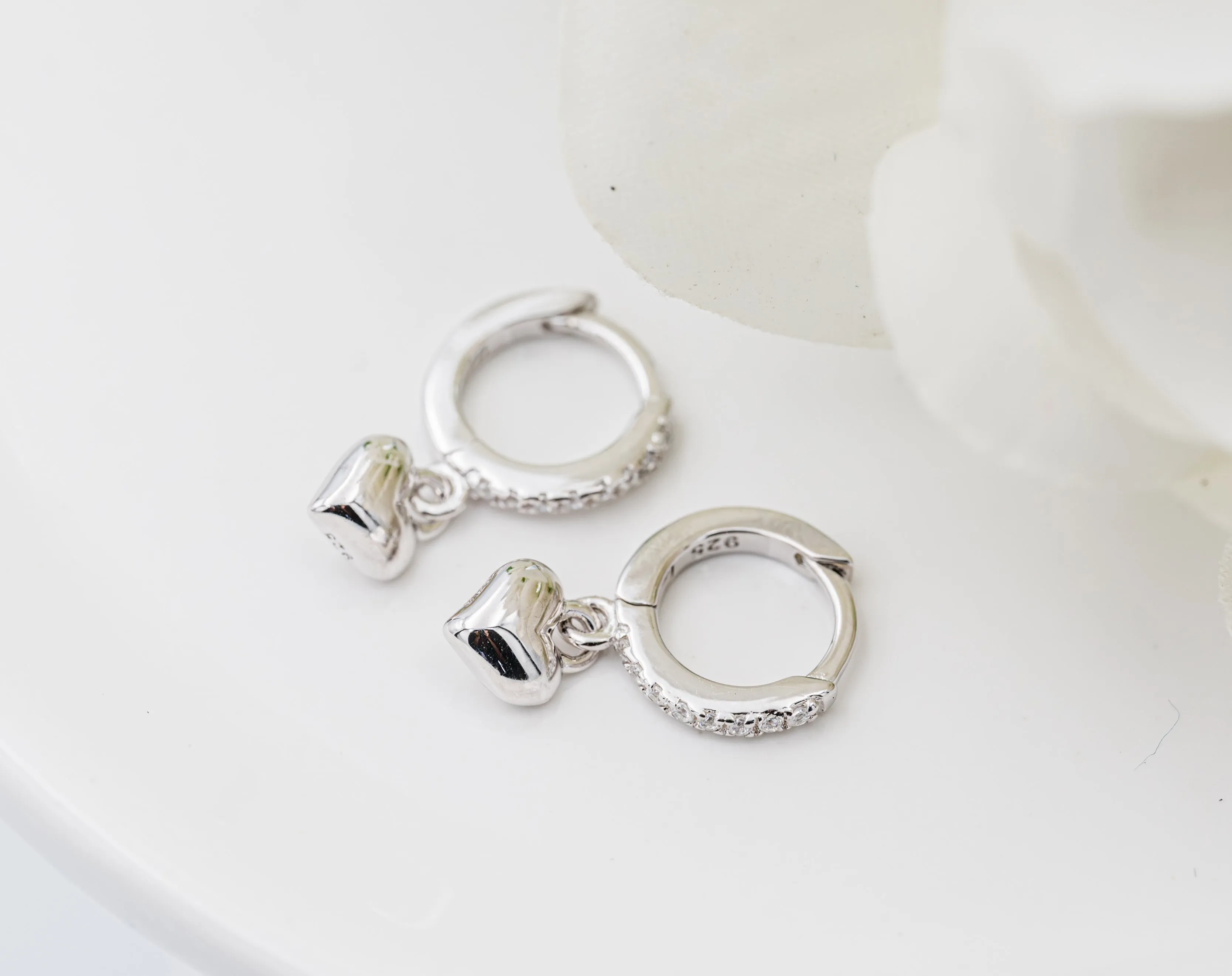 Huggie Hoop Heart Sterling Silver Earrings for Kids 10mm