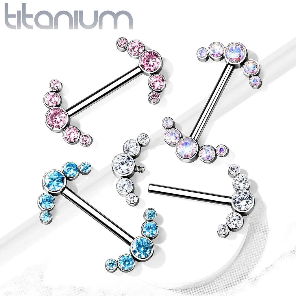 Implant Grade Titanium Internally Threaded White 5 Bezel CZ Gem Nipple Ring