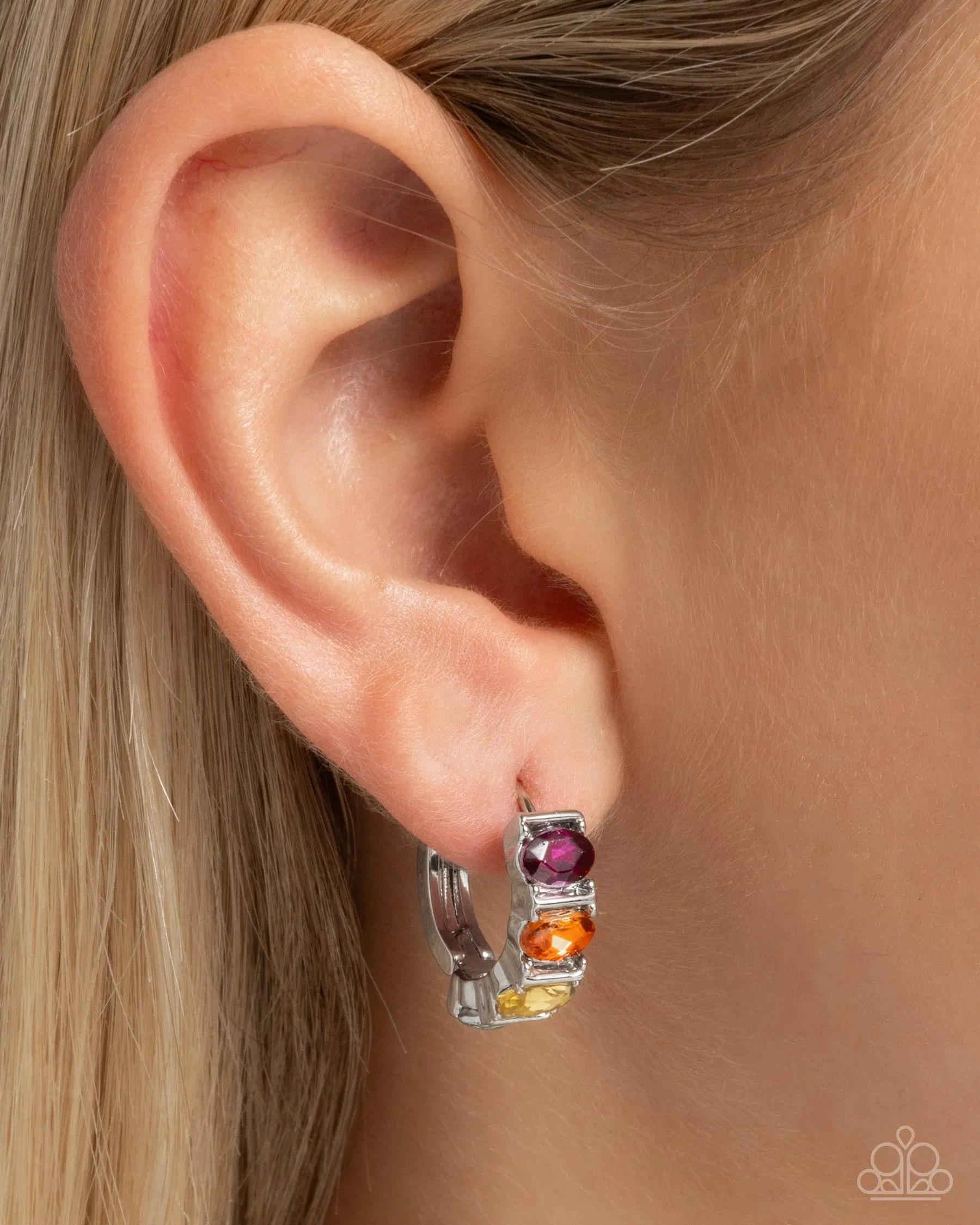 Impressive Impact - Multi - Colorful Gem Paparazzi Hinge Hoop Earrings