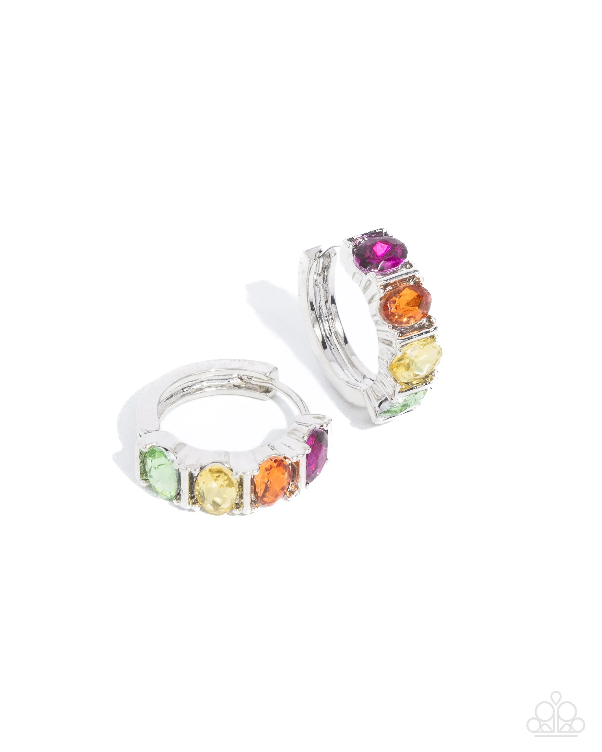Impressive Impact - Multi - Colorful Gem Paparazzi Hinge Hoop Earrings