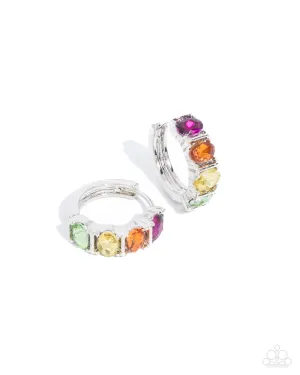 Impressive Impact - Multi - Colorful Gem Paparazzi Hinge Hoop Earrings