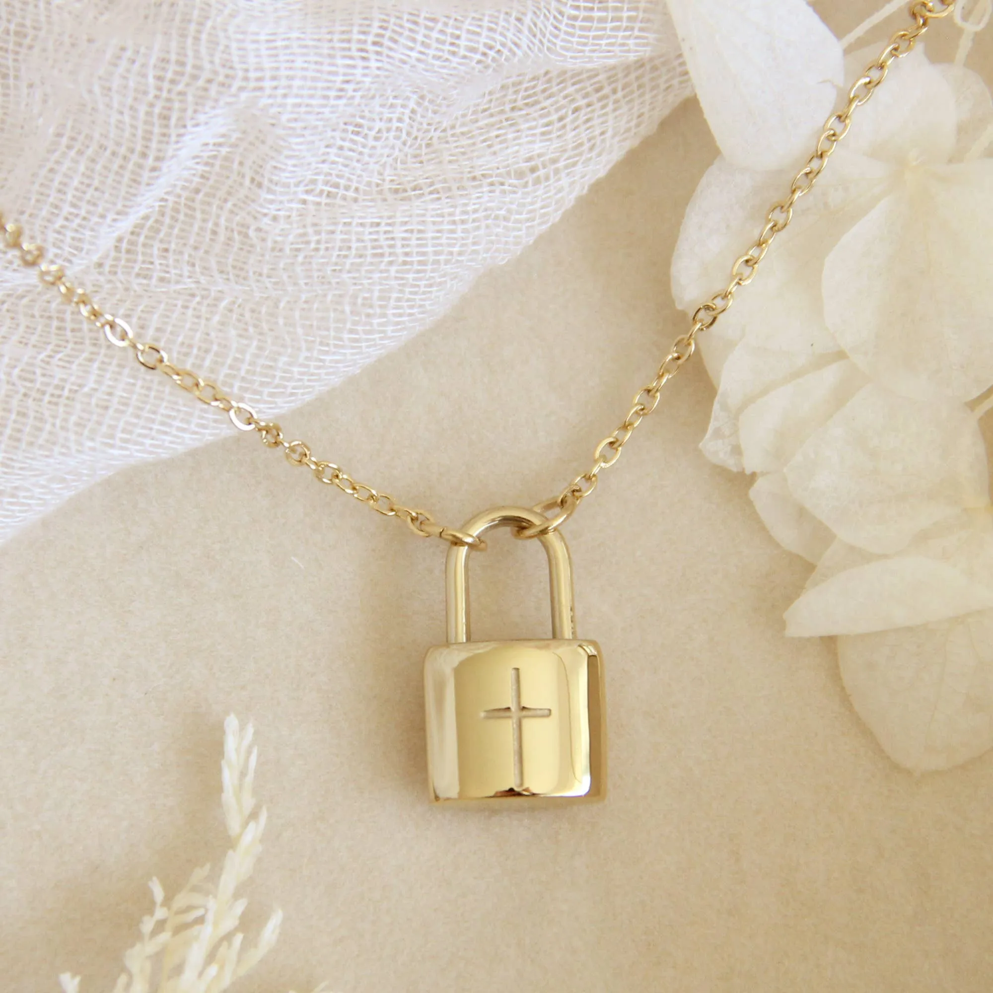 In Christ Cross Lock Yellow Gold Necklace