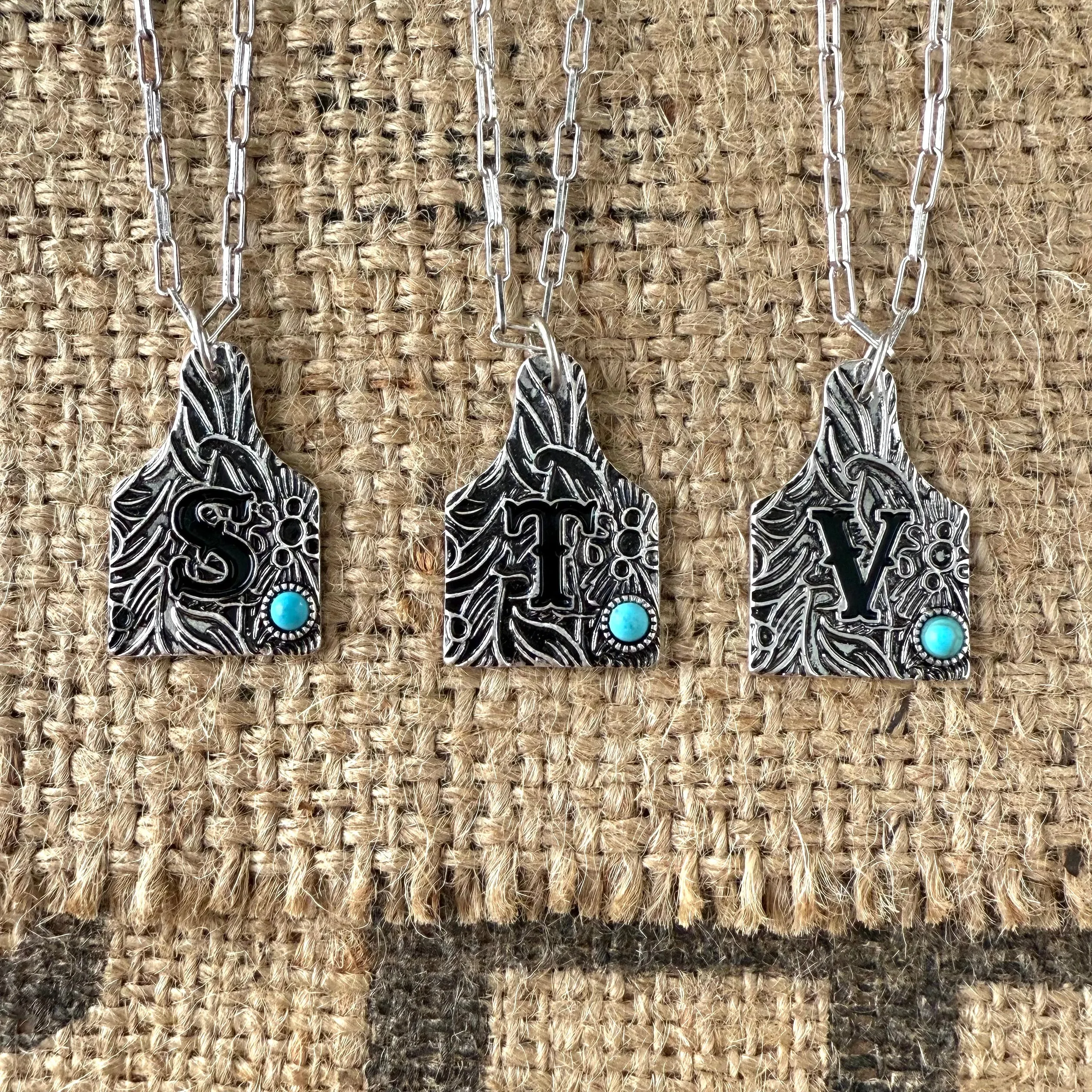 Initial Cow Tag Necklace