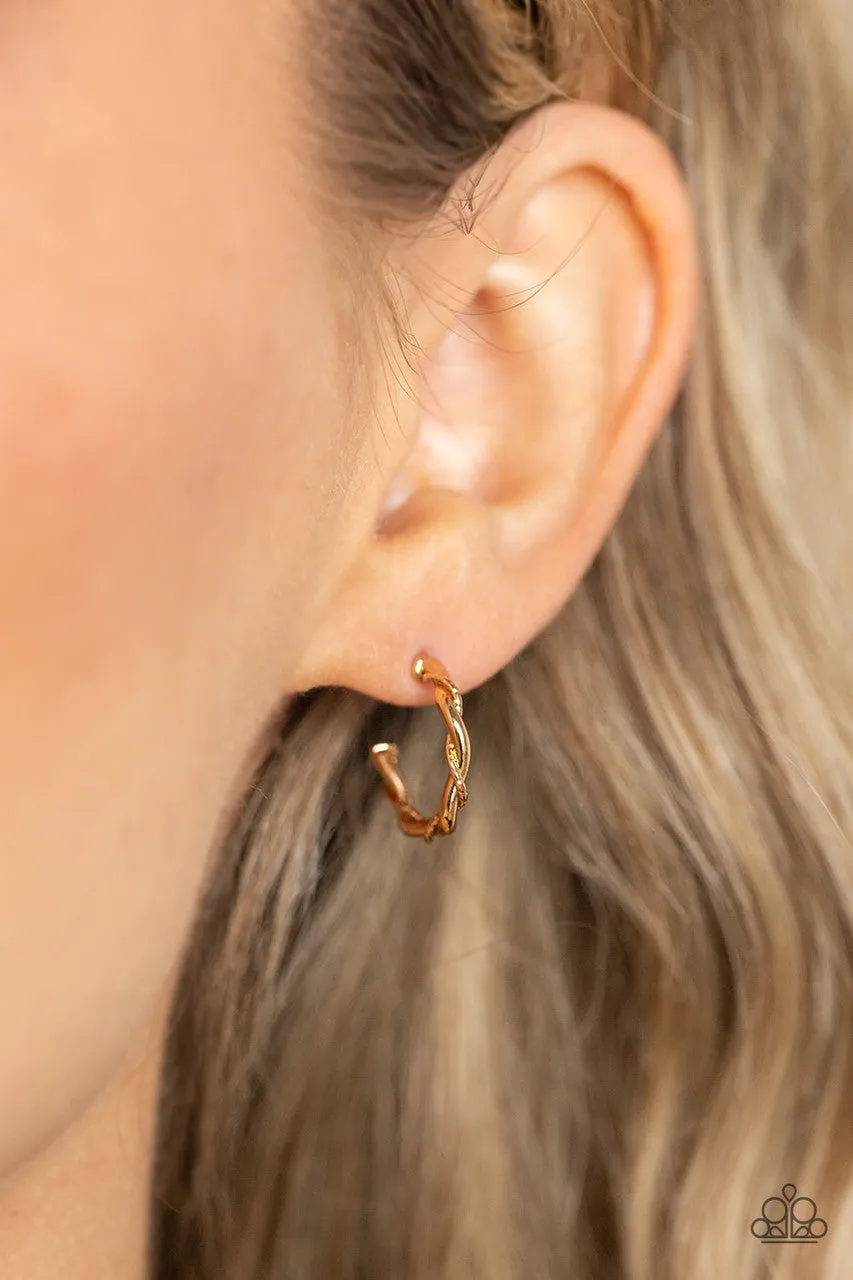 Irresistibly Intertwined - Gold - Paparazzi Tiny Hoop Earrings