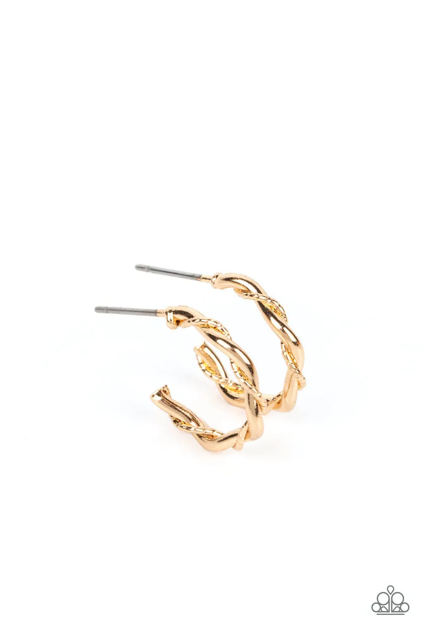 Irresistibly Intertwined - Gold - Paparazzi Tiny Hoop Earrings