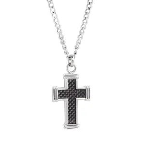 Italgem Stainless Steel and Black Carbon Fiber Cross Necklace