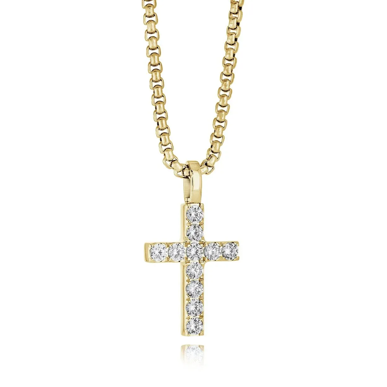 Italgem Stainless Steel Gold Plated CZ Cross Necklace