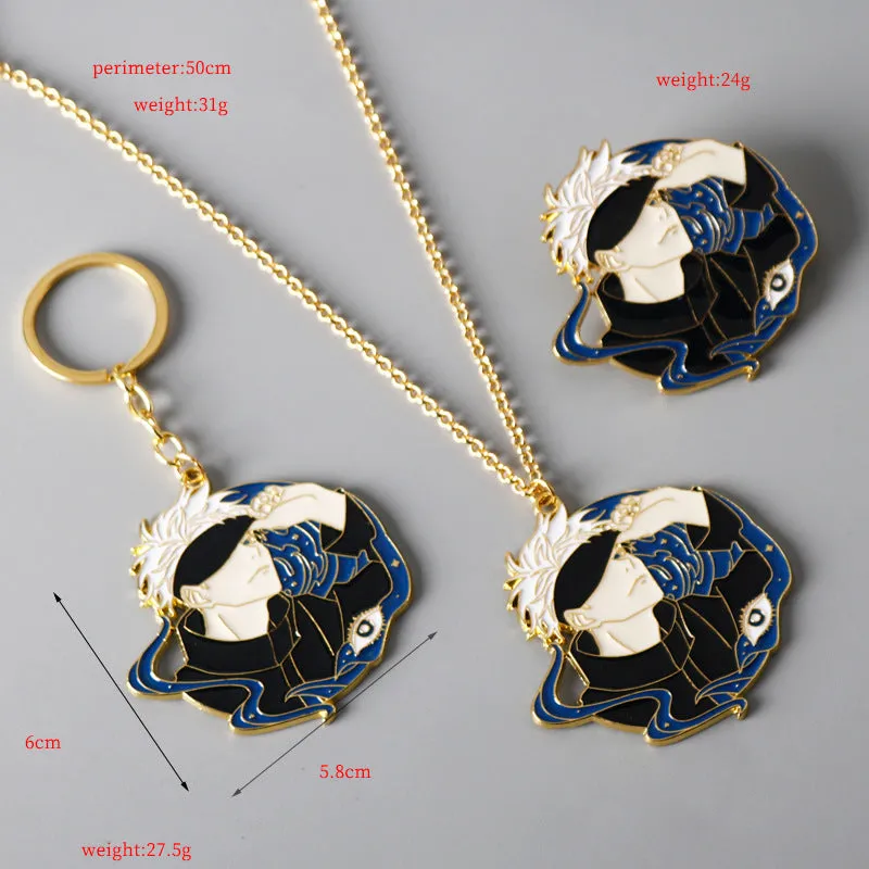 Jujutsu Kaisen Fivetsume Toji Metal Brooch Keyring Necklace 3 Pack